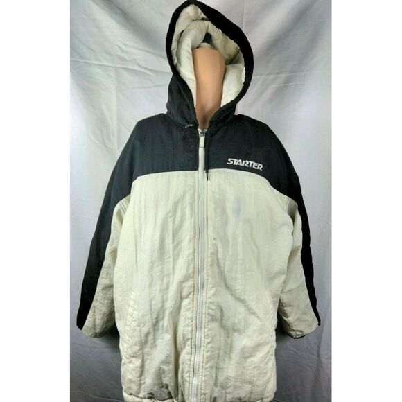 STARTER Other - Vintage Starter Brand Men's White Black Puffy Jacket Coat Full Zip Sz Large